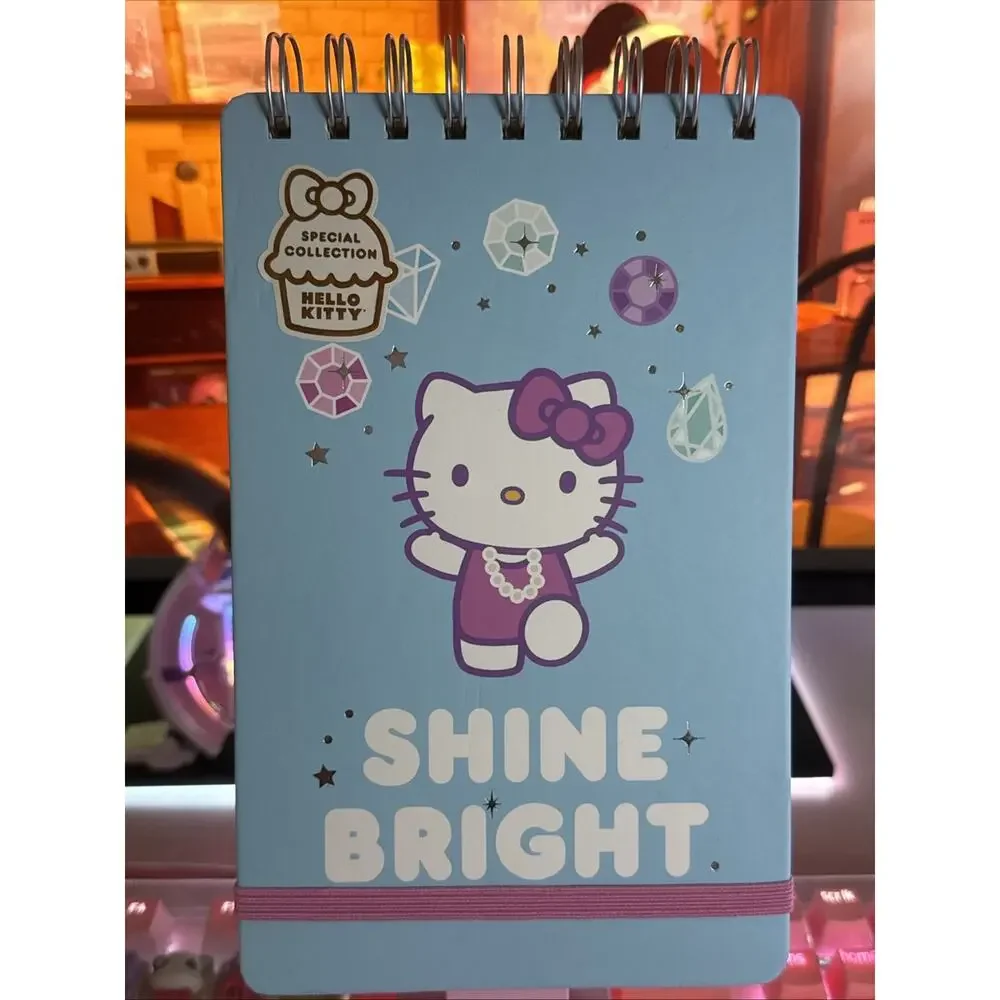 Hello Kitty Spiral Notebook HK Bejeweled Metallic Top Blue Elastic 2024 Sanrio